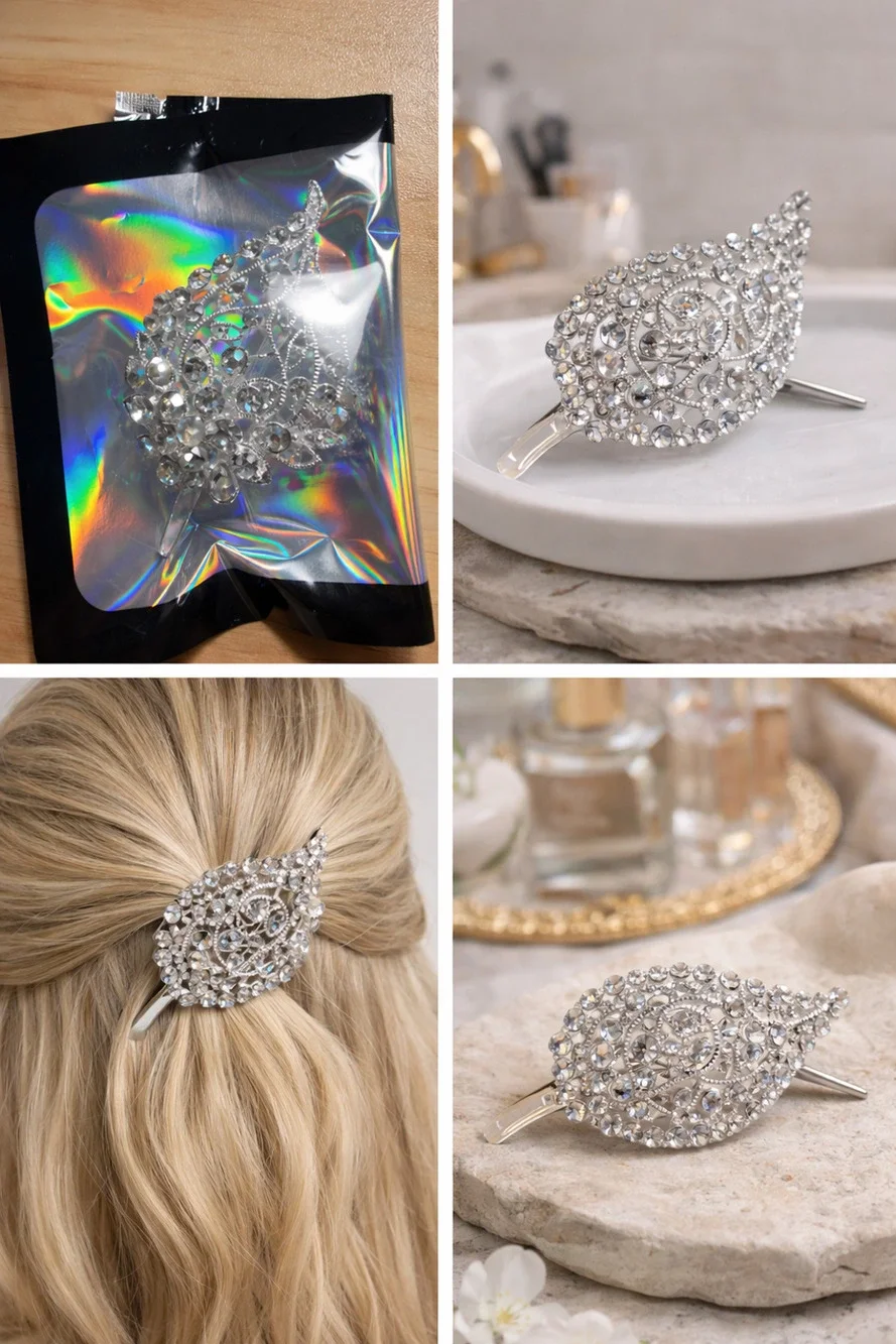 Rhinestone Hair Clip – Elegant Crystal Leaf Design